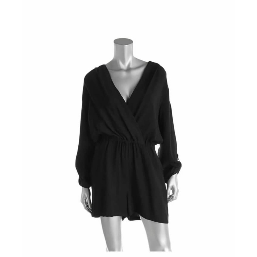Aqua Black Wrap-Style Jumpsuit with Long Sleeves And Side Pockets